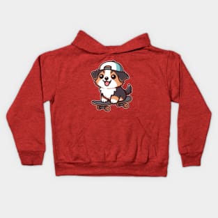 Australian Shepherd Puppy Skater Kawaii Skateboarding Dog Kids Hoodie